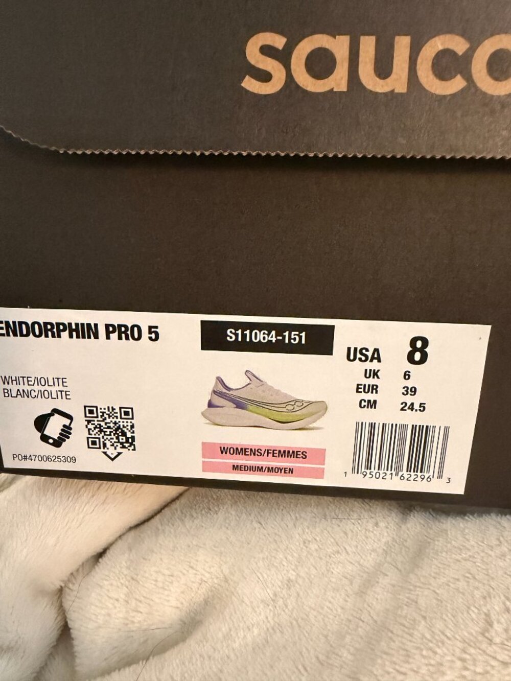 Saucony Endorphin Pro 5 Women's 8 White/Iolite Carbon Plate Racing Shoe NWT - Picture 2 of 8